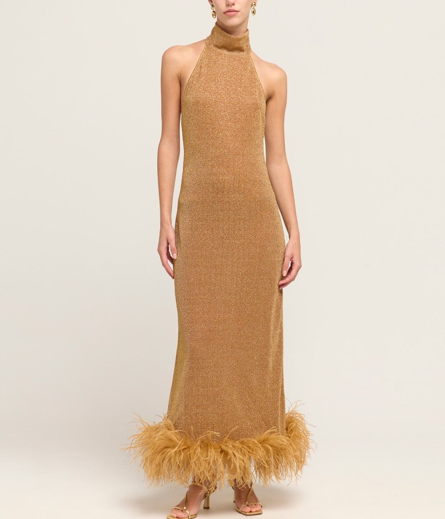 Clothing Oseree | Lumiere Plumage Turtleneck Dress In Toffee