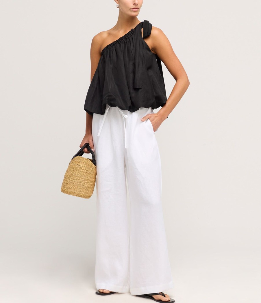 Clothing Bondi Born | Bormio Linen Blend One Shoulder Top In Black