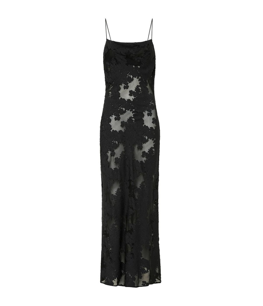 Clothing St Agni | Semi Sheer Floral Dress In Black