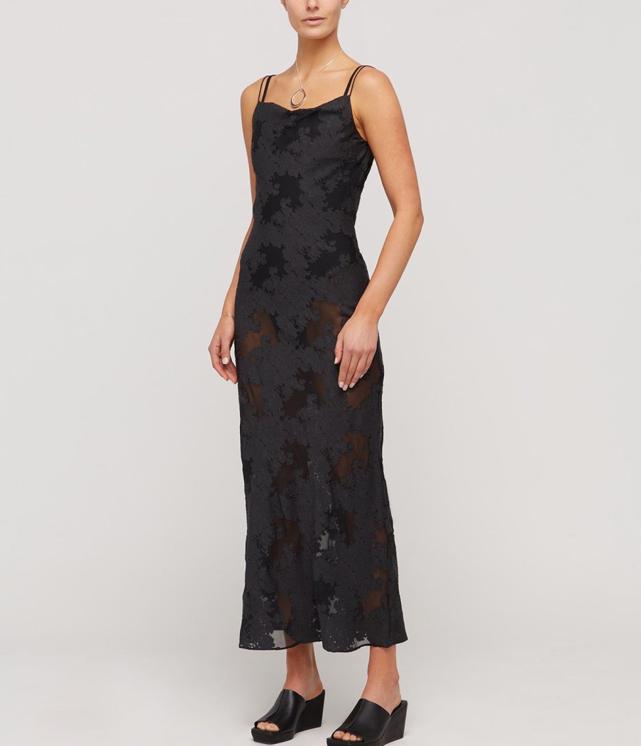 Clothing St Agni | Semi Sheer Floral Dress In Black