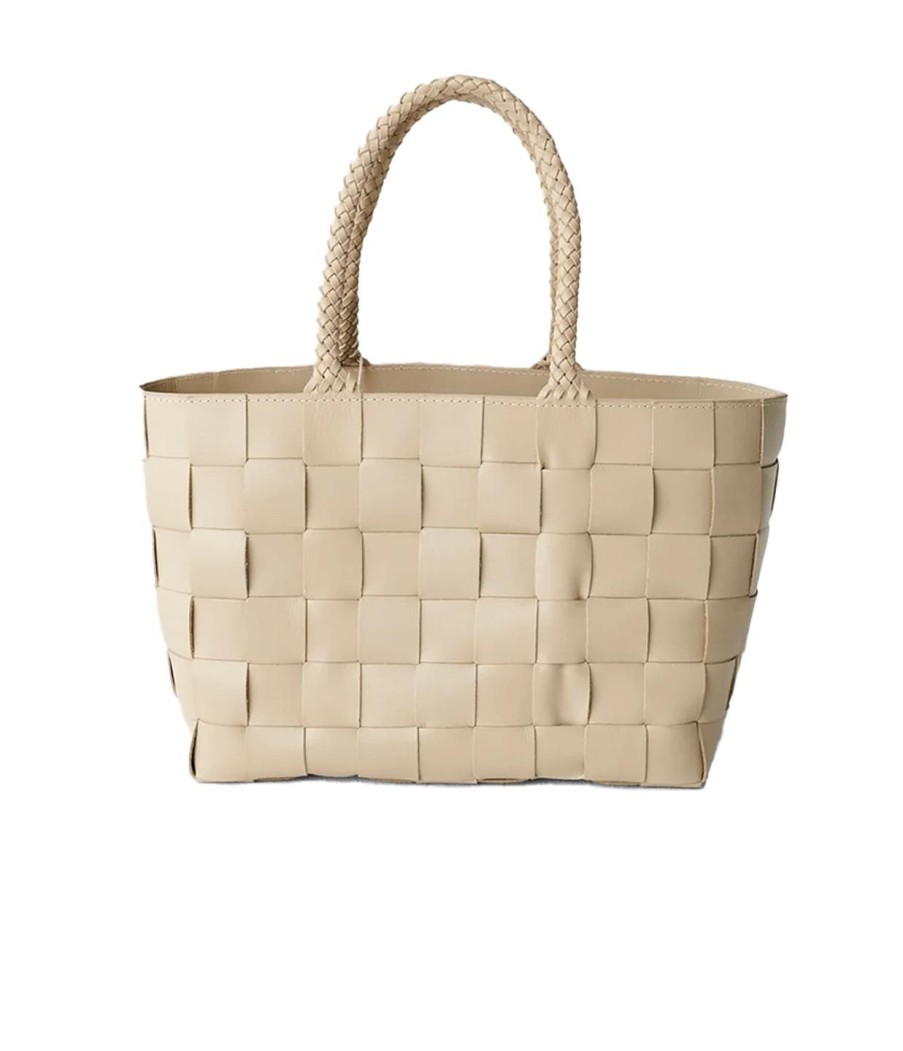 Accessories Dragon Diffusion | Japan Box Weave Basket Leather Bag In Pearl