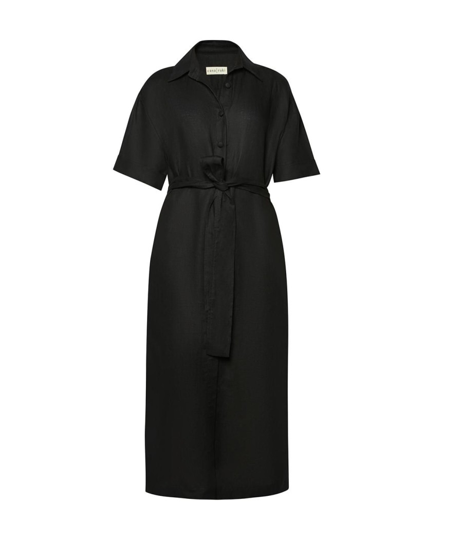 Clothing Casa Raki | Casilda Linen Shirt Dress In Black