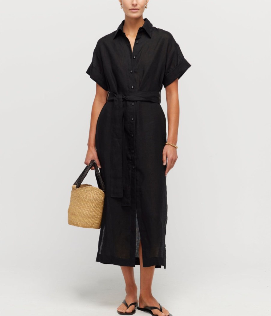 Clothing Casa Raki | Casilda Linen Shirt Dress In Black