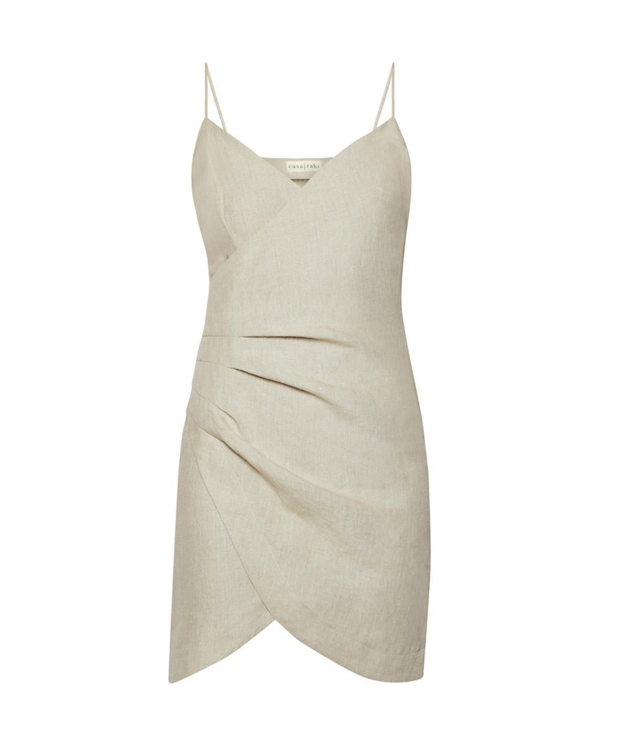 Clothing Casa Raki | Pia Wrap Linen Mini Dress In Flax