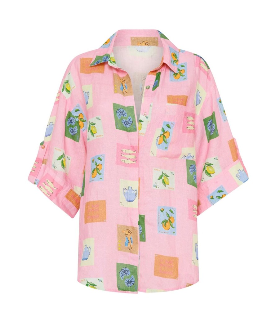 Clothing Palm Noosa | Mirage Linen Shirt In Pink Emblem