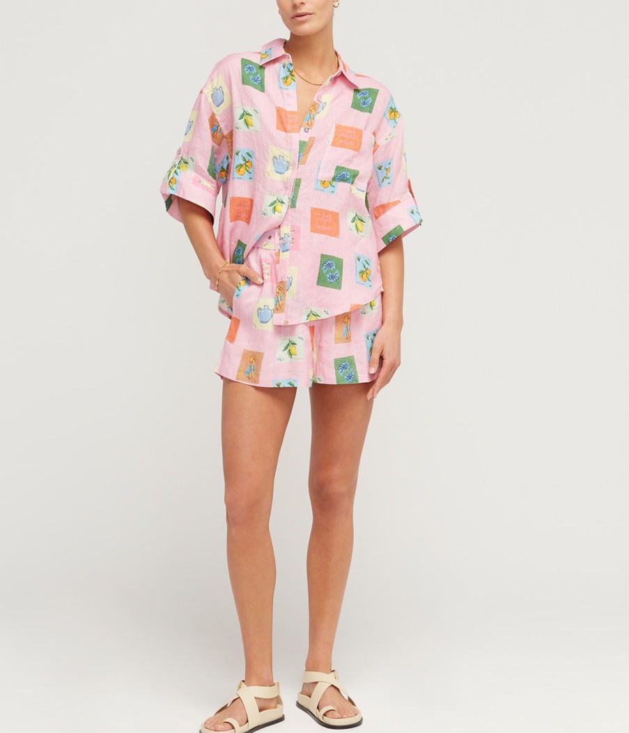 Clothing Palm Noosa | Mirage Linen Shirt In Pink Emblem