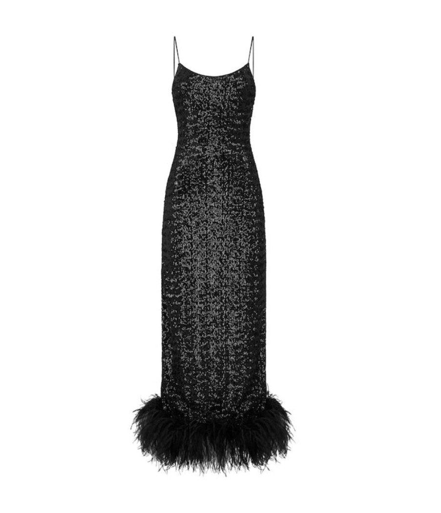 Clothing Oseree | Paillettes Plumage Sequin Slip Dress In Black