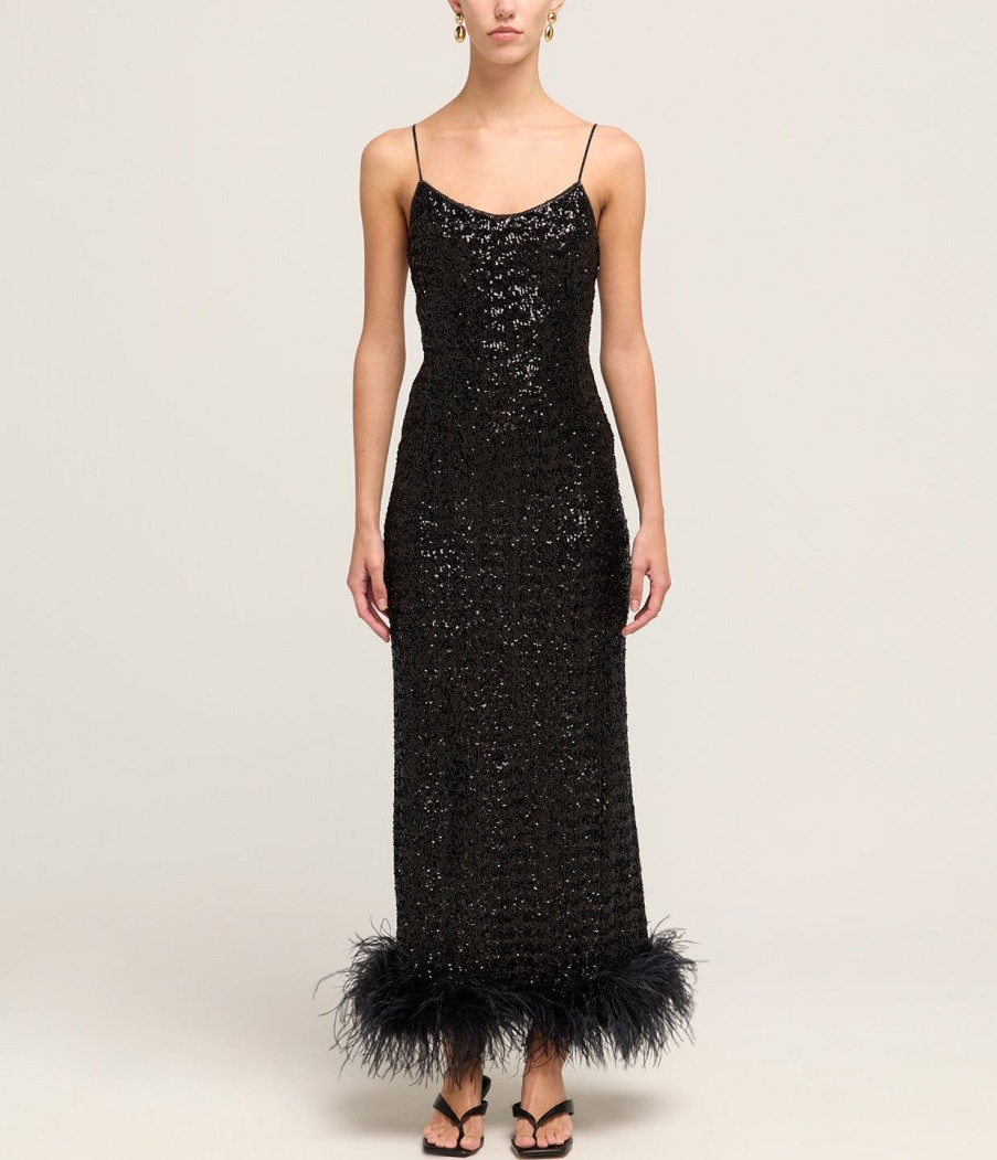 Clothing Oseree | Paillettes Plumage Sequin Slip Dress In Black