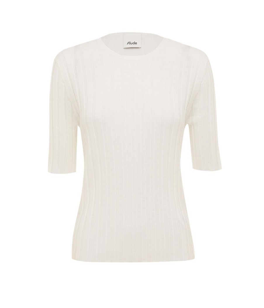 Clothing Allude | Round Neck Wool Ribbed T-Shirt In Ivory