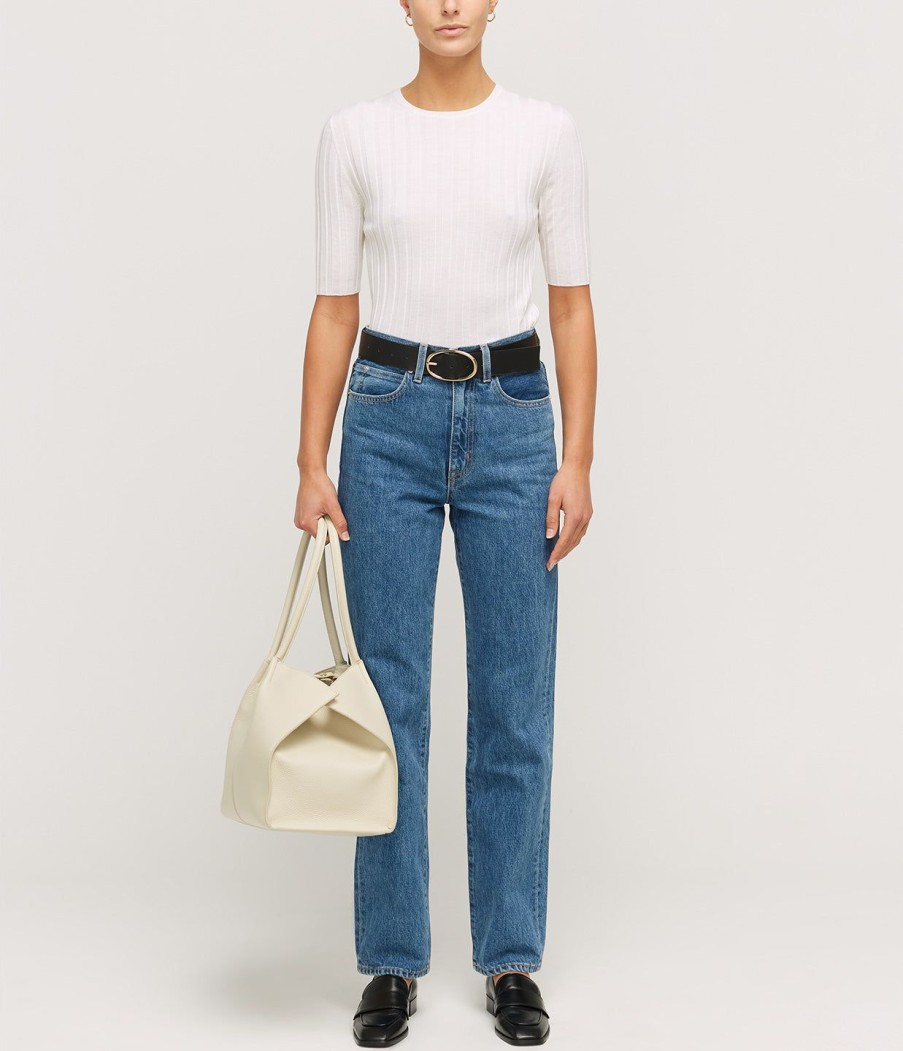 Clothing Allude | Round Neck Wool Ribbed T-Shirt In Ivory