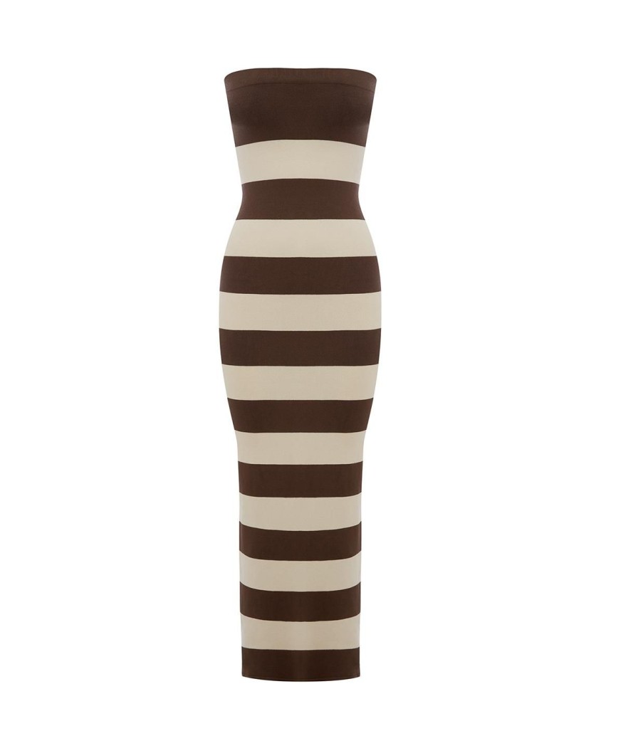 Clothing Posse | Theo Strapless Dress In Chocolate And Cream