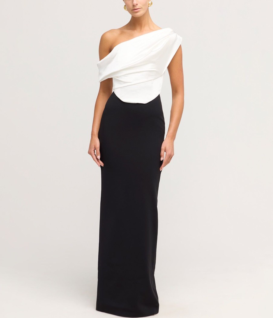 Clothing Solace London | Kara Knit Satin Maxi Dress In Cream And Black