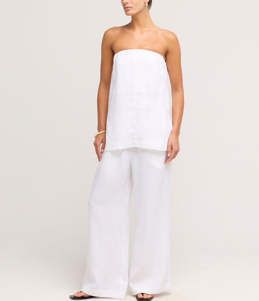 Clothing Bondi Born | Delphi Organic Linen Drawstring Pant In White