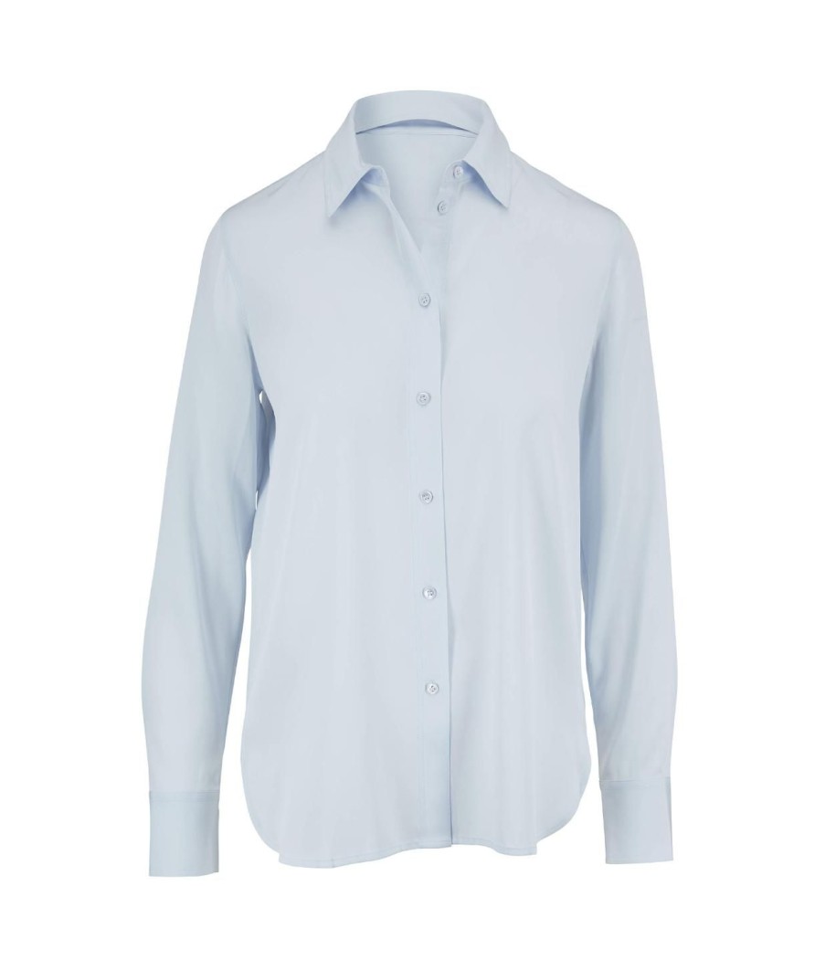 Clothing Vince | Slim Fit Silk Blouse In Powder Blue