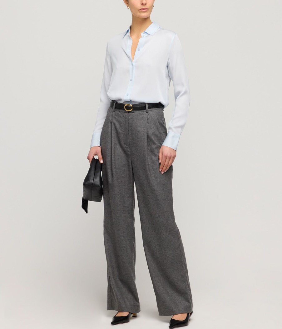 Clothing Vince | Slim Fit Silk Blouse In Powder Blue