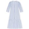 Clothing Ganni | Stripe Twill Maxi Dress In Heather Blue