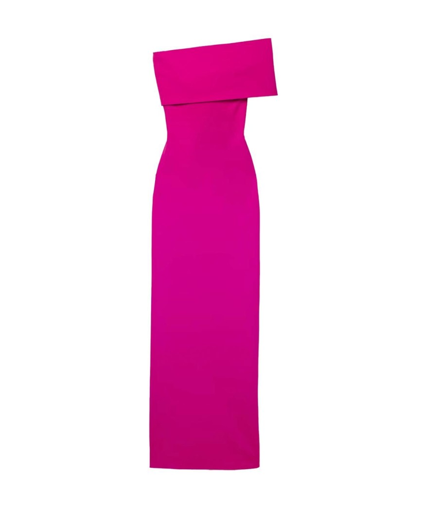 Clothing Solace London | Lana One Shoulder Crepe Knit Maxi Dress In Fuchsia