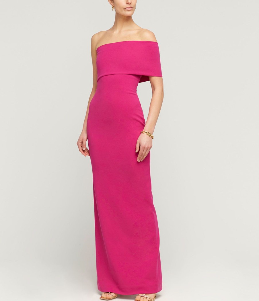 Clothing Solace London | Lana One Shoulder Crepe Knit Maxi Dress In Fuchsia