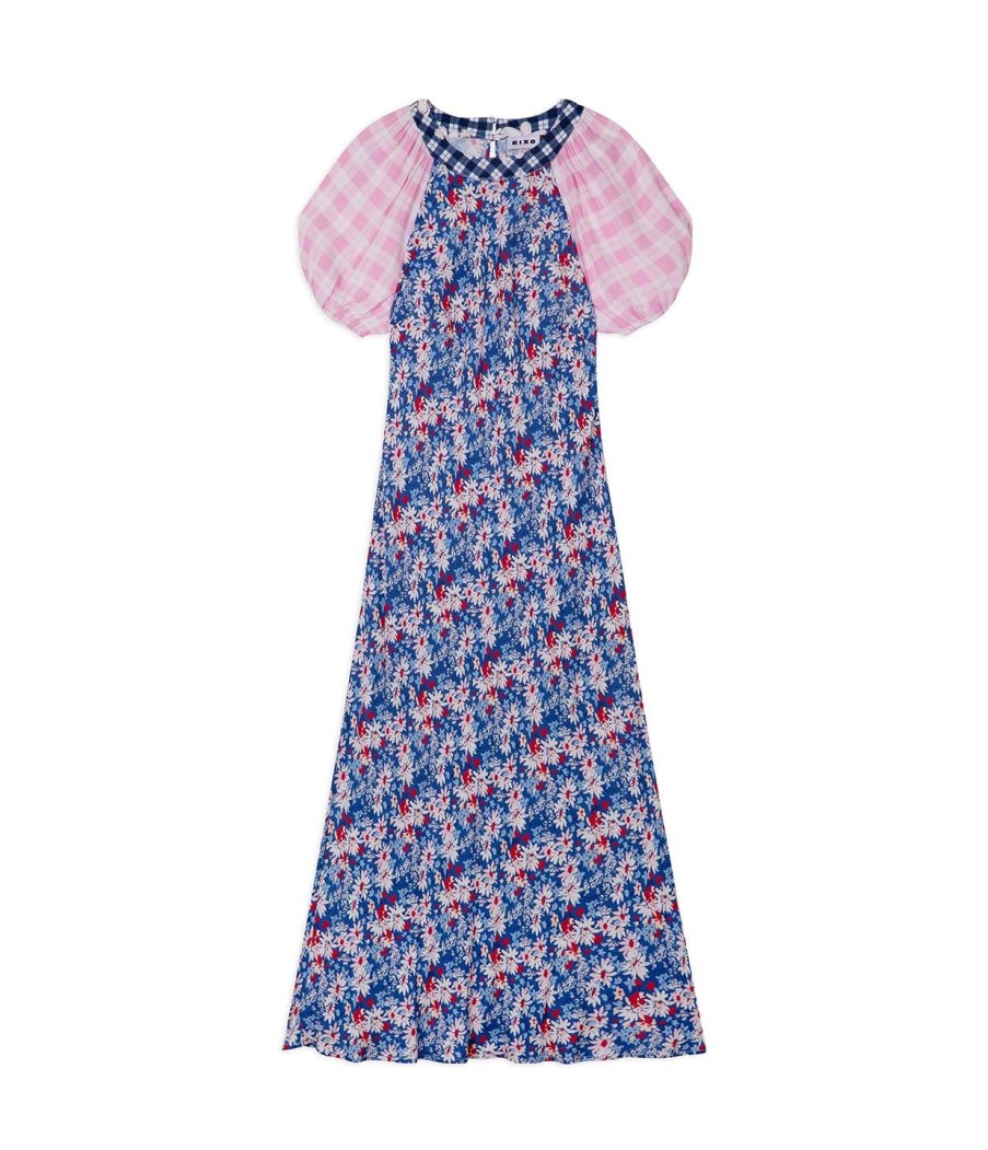 Clothing Rixo | Medora Puff Sleeve Maxi Dress In Blue Daisy Trail Mix