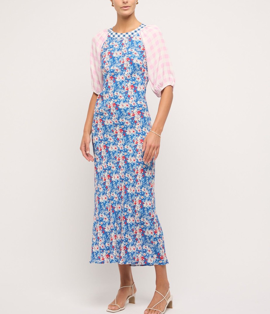 Clothing Rixo | Medora Puff Sleeve Maxi Dress In Blue Daisy Trail Mix