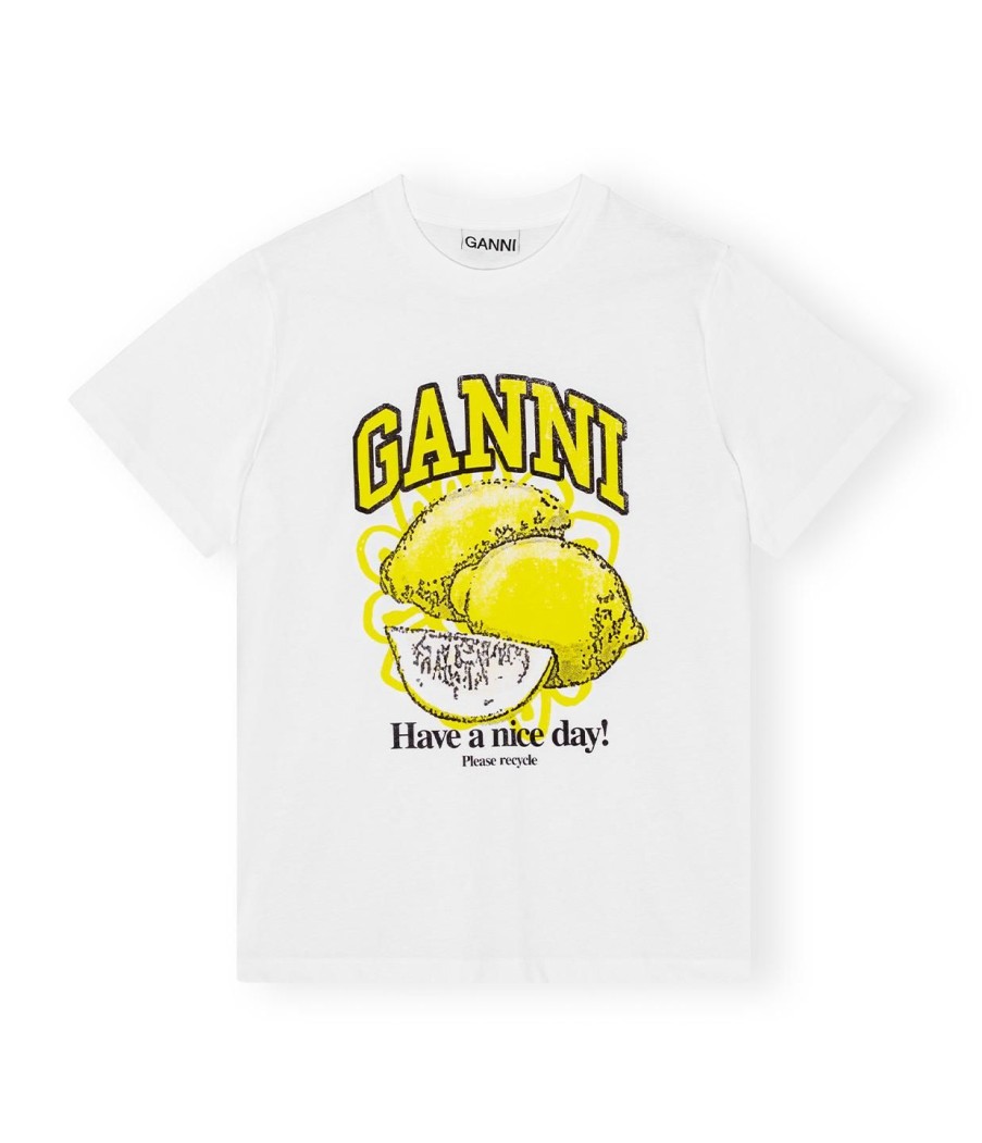 Clothing Ganni | Relaxed Lemon Graphic T-Shirt In Bright White