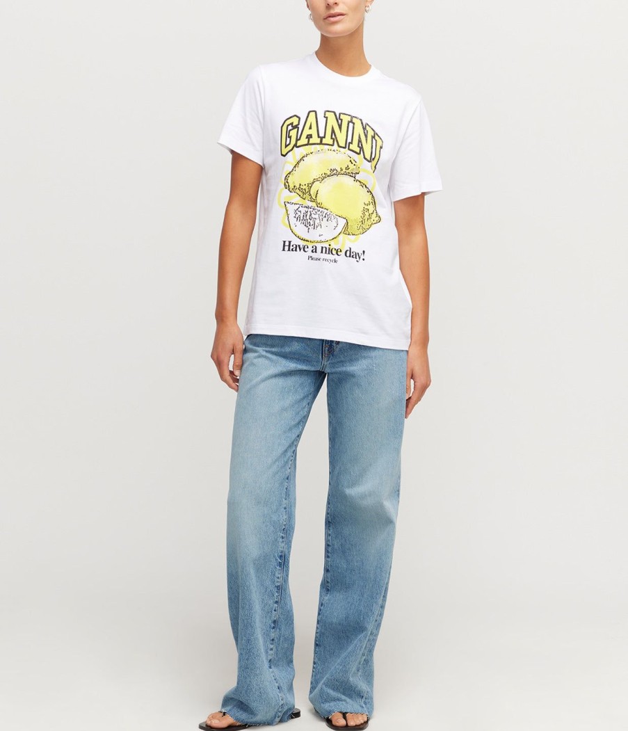 Clothing Ganni | Relaxed Lemon Graphic T-Shirt In Bright White