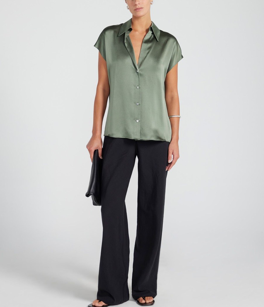 Clothing Vince | Cap Sleeve Ruched Blouse In Sea Fern