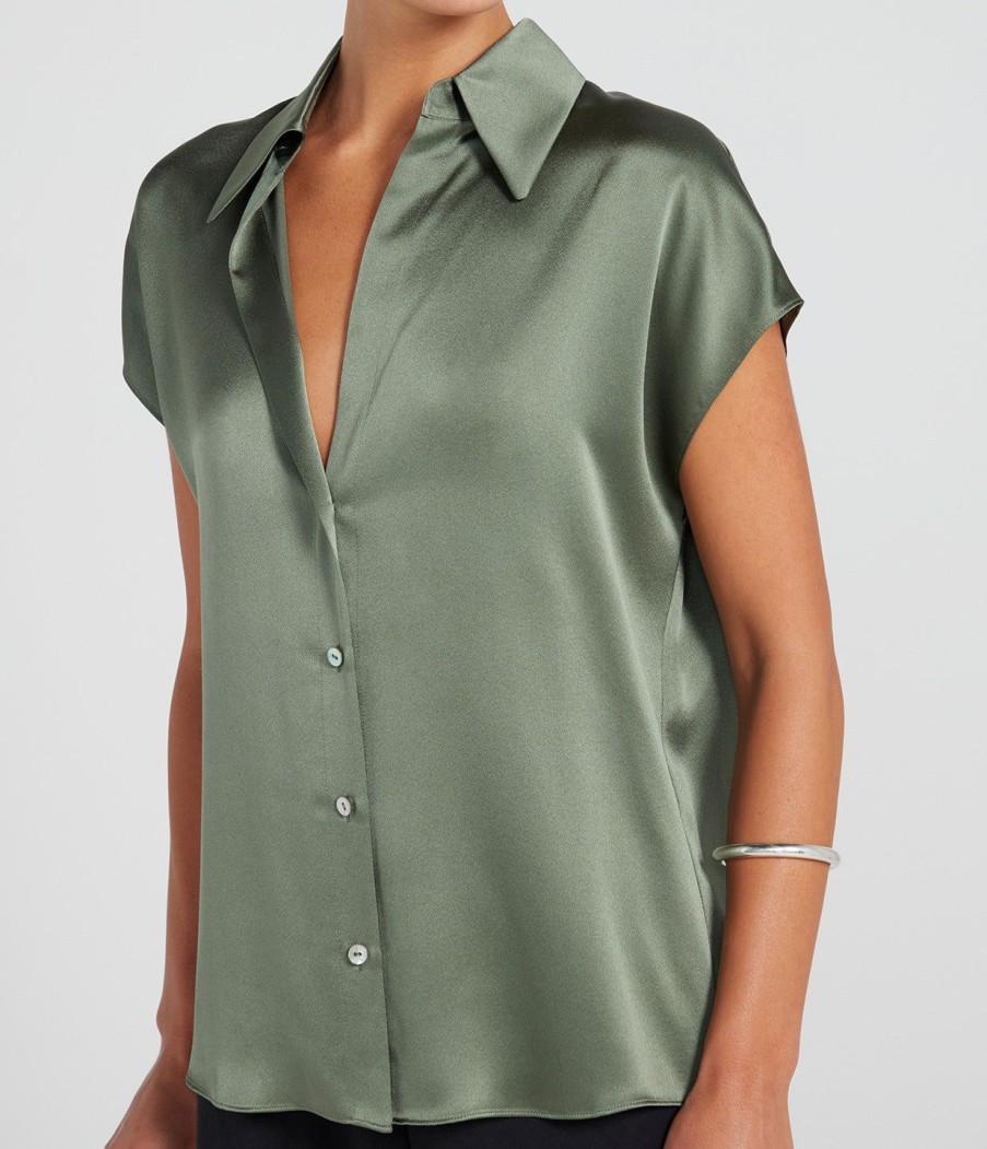 Clothing Vince | Cap Sleeve Ruched Blouse In Sea Fern