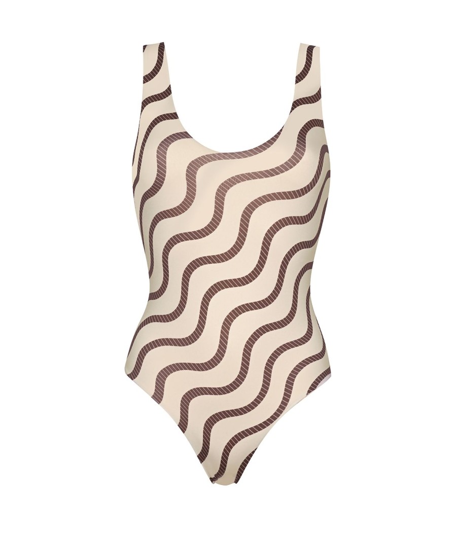 Clothing Yaitte | Mar Swimsuit In Sand And Tofu Wave Stripe