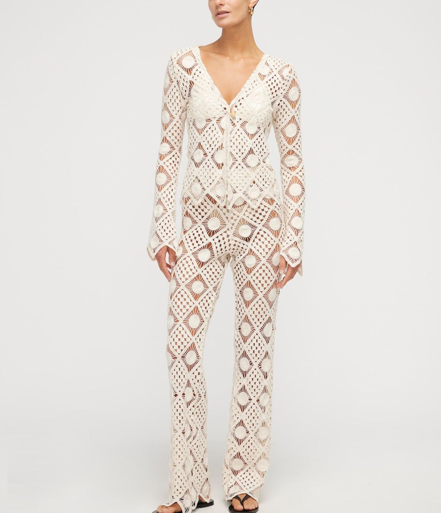 Clothing Sara Cristina | Playa Crochet Wide Leg Pants In Natural Lace