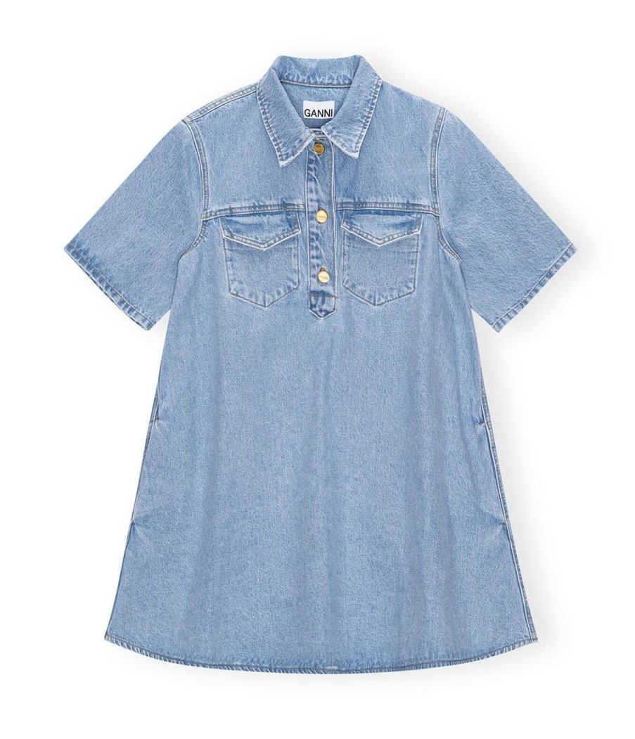 Clothing Ganni | Cutline Denim Mini Dress In Mid Blue Vintage