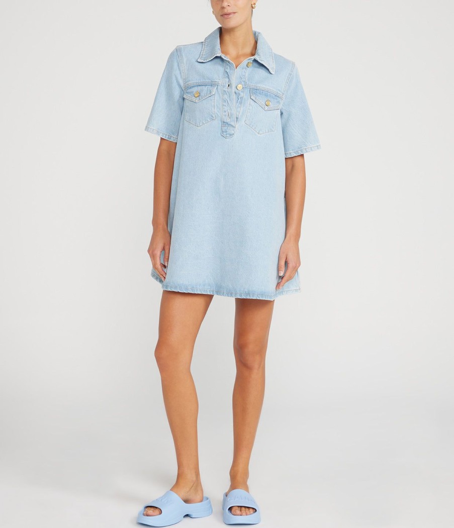 Clothing Ganni | Cutline Denim Mini Dress In Mid Blue Vintage