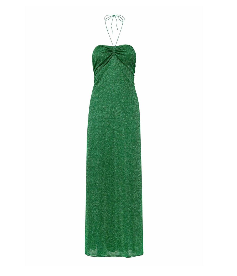 Clothing Oseree | Lumiere Halter Neck Dress In Emerald Green