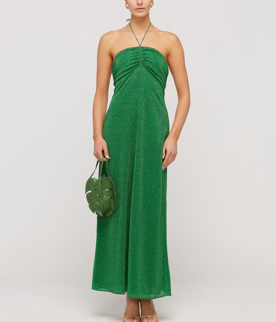 Clothing Oseree | Lumiere Halter Neck Dress In Emerald Green