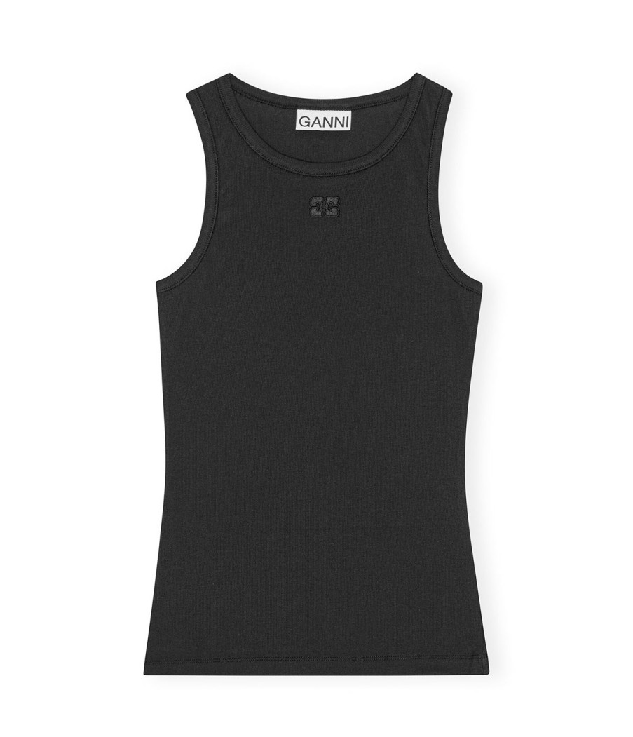 Clothing Ganni | Cotton Ribbed Tank Top In Black