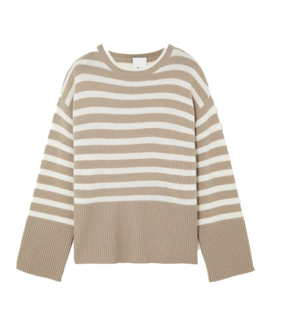 Clothing Allude | Round Neck Wool And Cashmere Sweater In Sand Stripe