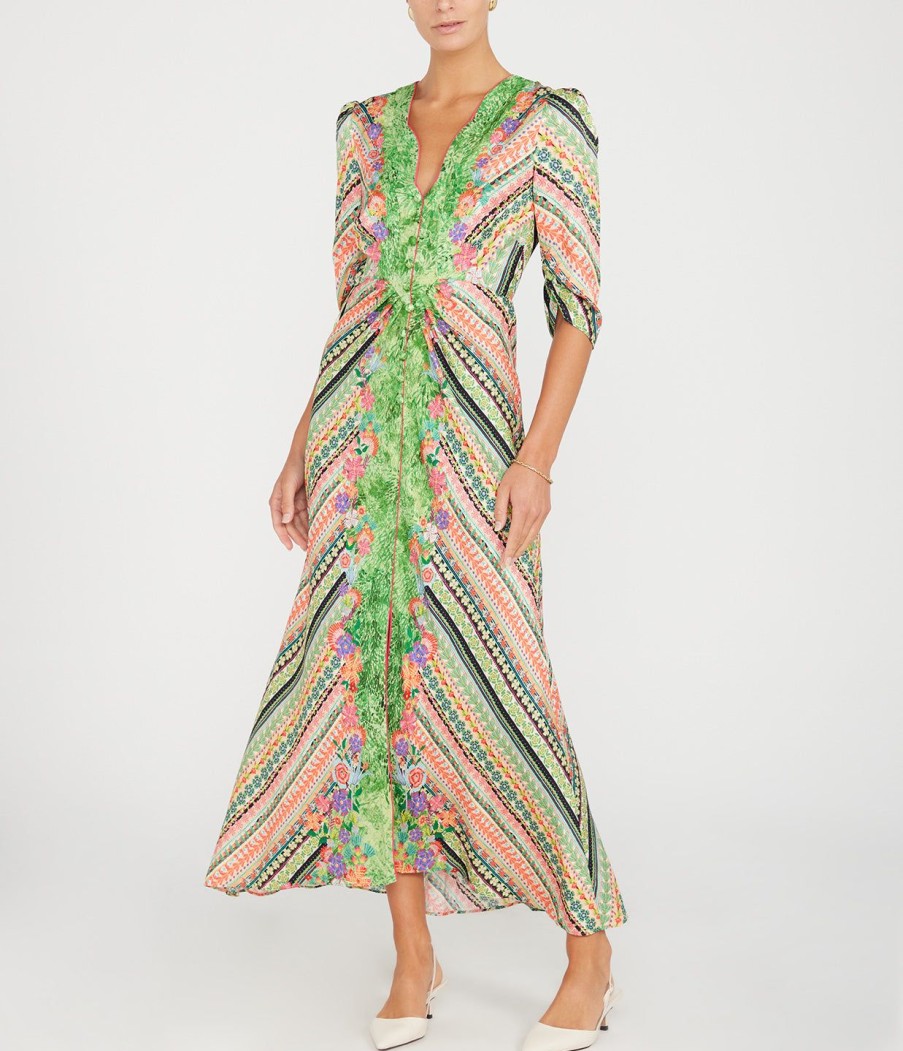 Clothing Saloni | Mitsu Bias Cut Dress In Bloom Border Print