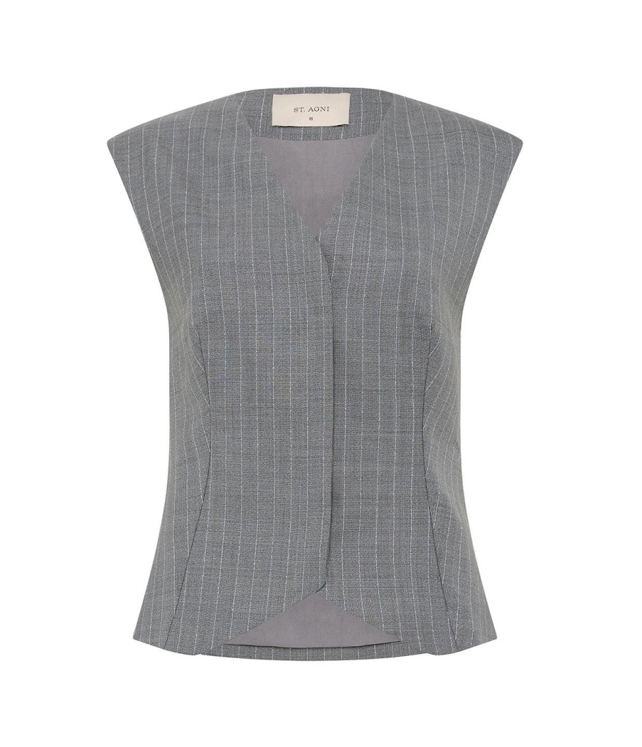 Clothing St Agni | Wool Vest In Chalk Stripe