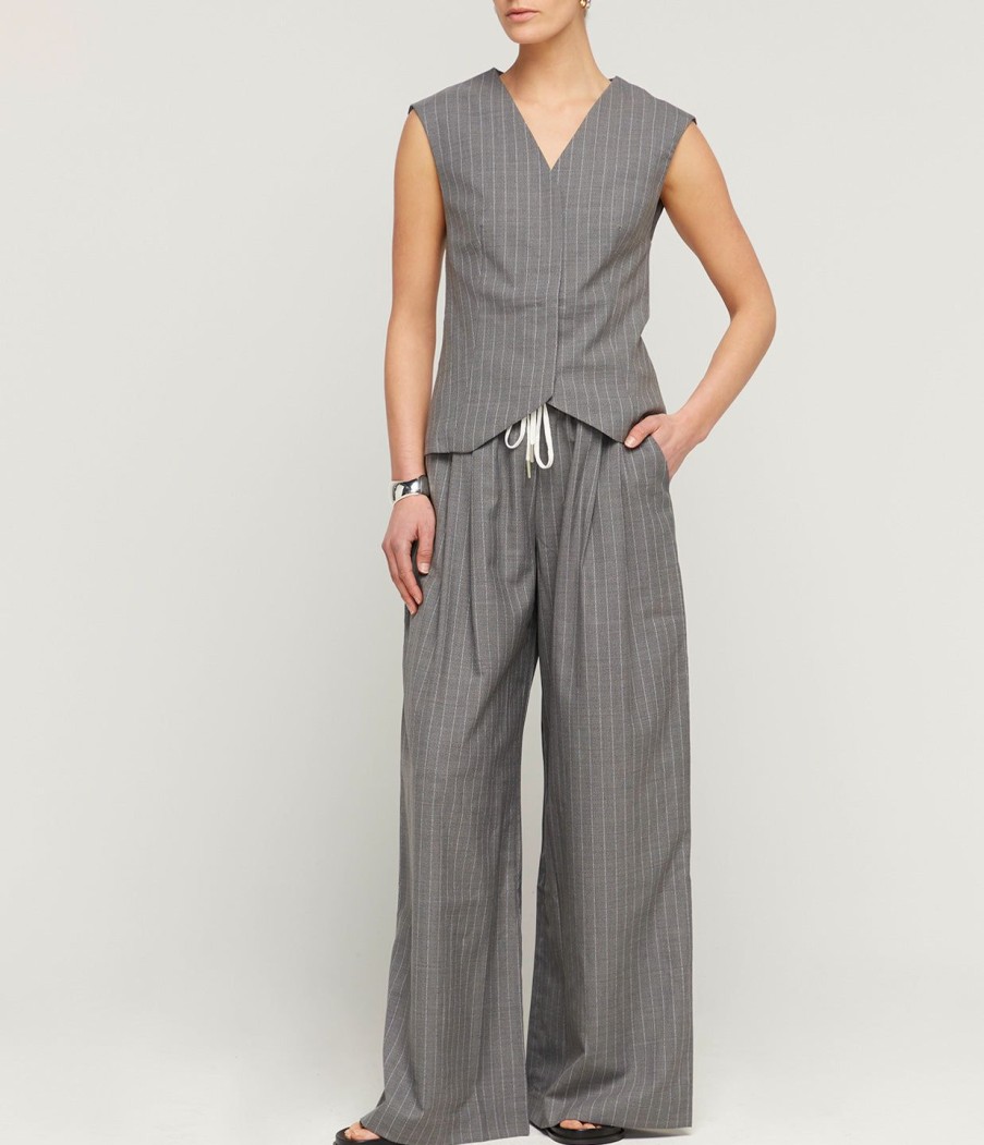 Clothing St Agni | Wool Vest In Chalk Stripe