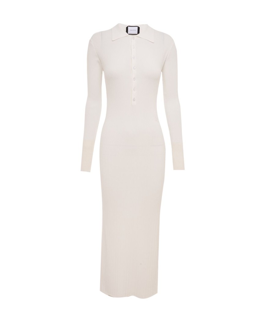 Clothing Yaitte | Aspen Knit Polo Dress In Crisp White