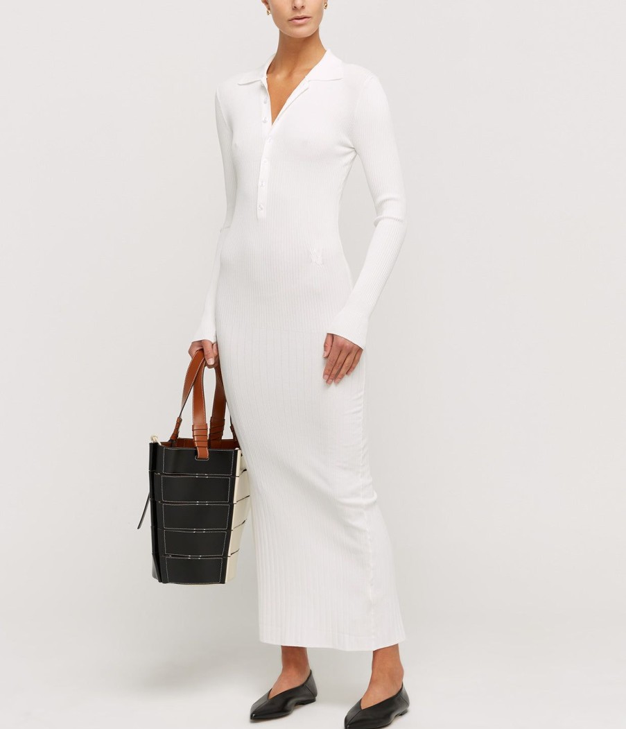 Clothing Yaitte | Aspen Knit Polo Dress In Crisp White