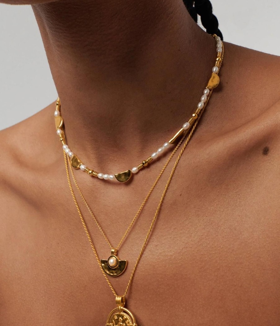 Accessories Missoma | Zenyu Seed Pearl Half Moon Necklace In Gold