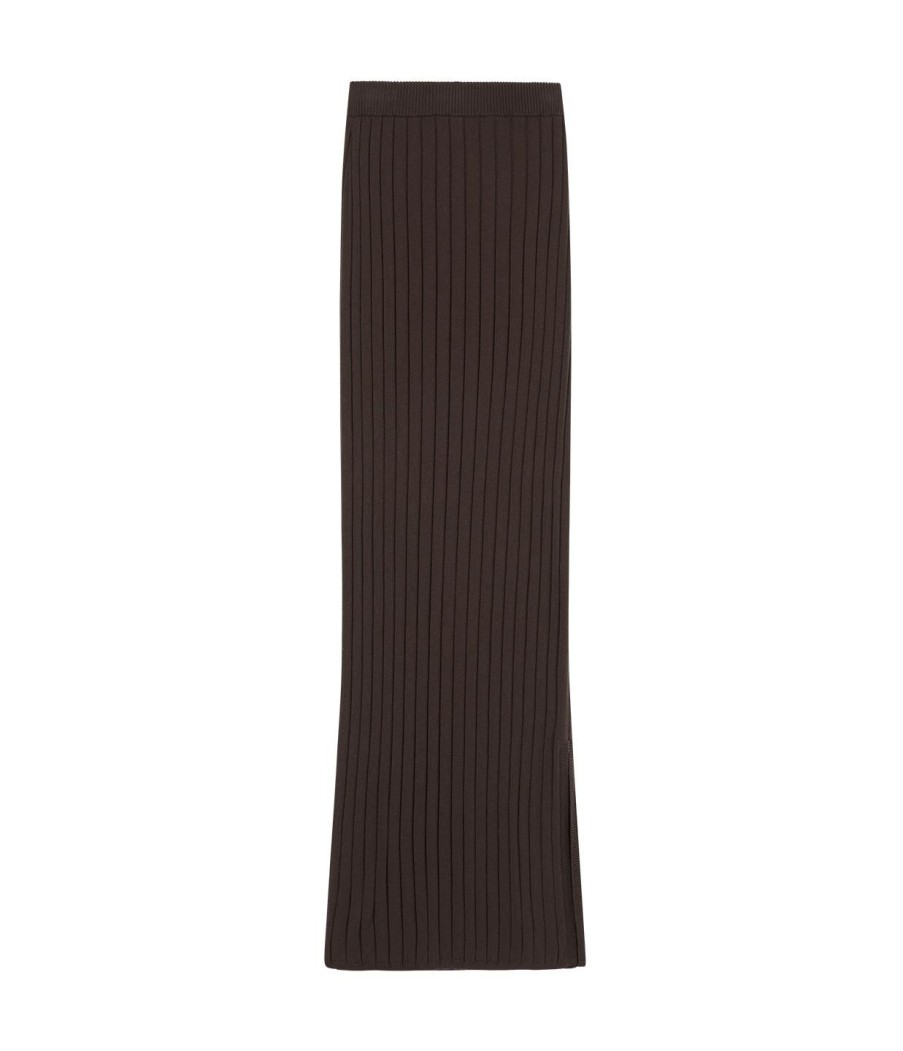 Clothing Lee Mathews | Cotton Cashmere Ribbed Skirt In Chocolate