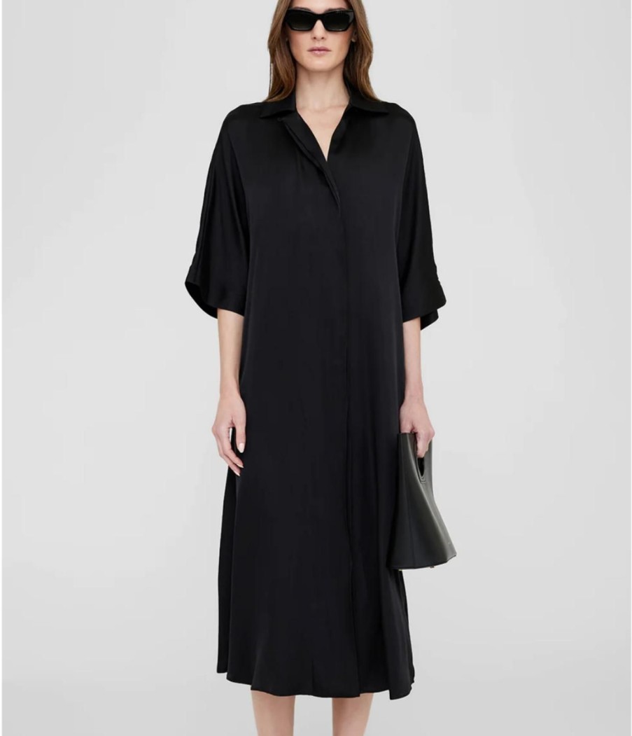 Clothing Anine Bing | Julia Midi Silk Dress In Black