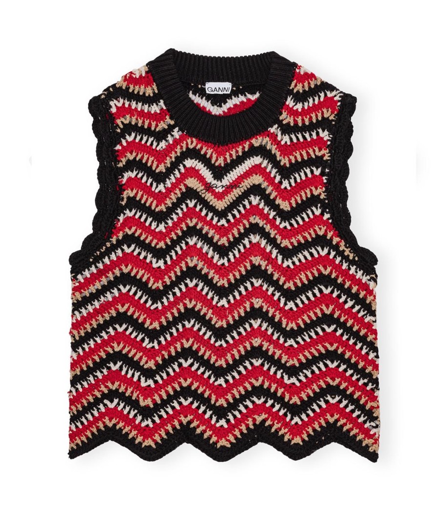 Clothing Ganni | Cotton Crochet Vest In Racing Red