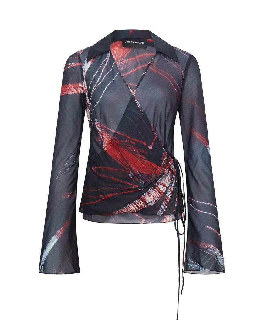 Clothing Louisa Ballou | Wrap Silk Shirt In Red Silver Flower