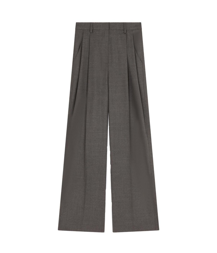 Clothing Loulou Studio | Solo Wide Leg Wool Blend Pants In Dark Grey Melange