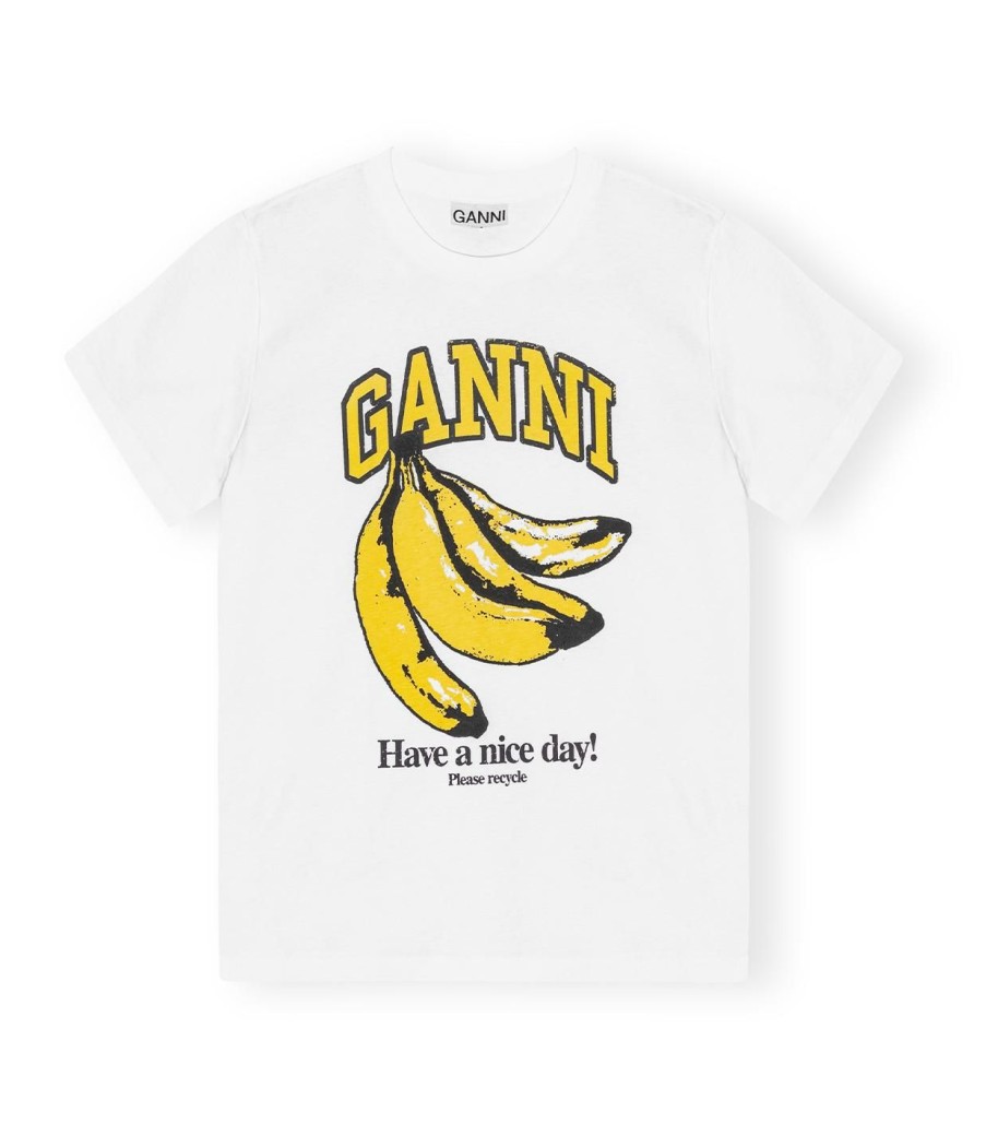 Clothing Ganni | Banana Relaxed T-Shirt In Bright White