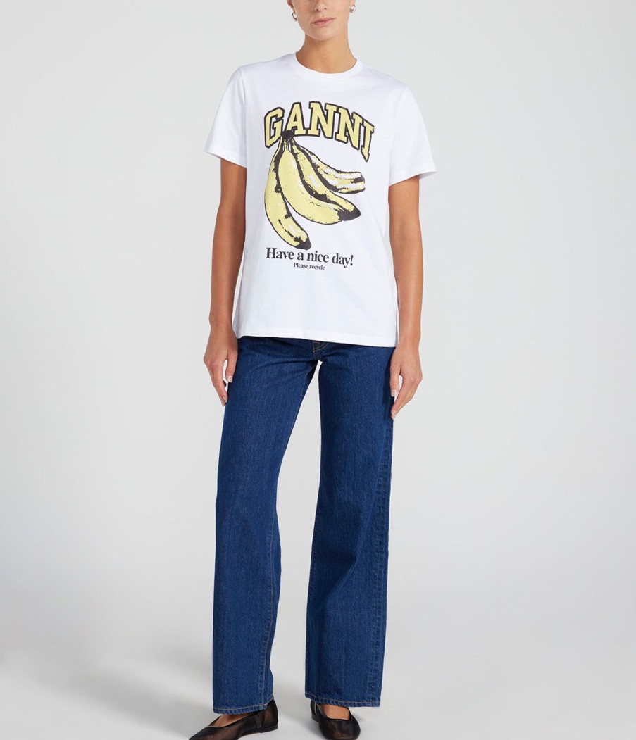 Clothing Ganni | Banana Relaxed T-Shirt In Bright White