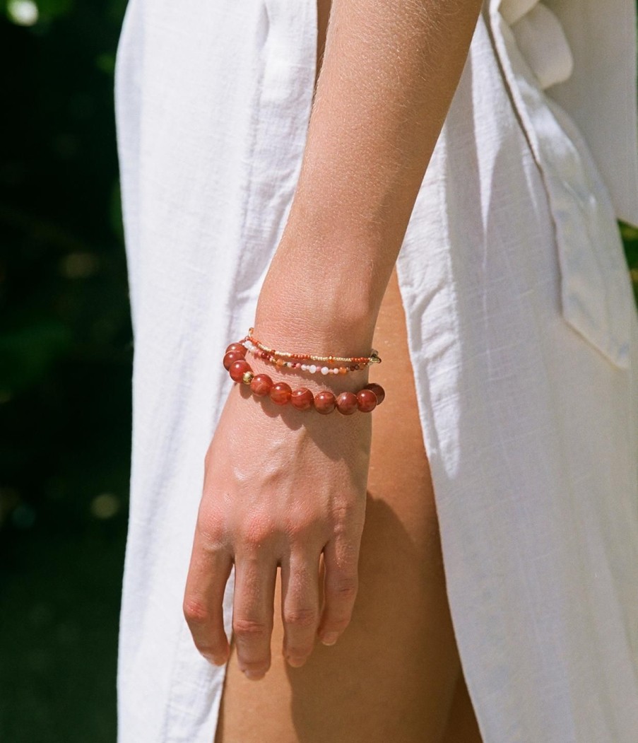 Accessories Anni Lu | Clemence Beaded Bracelet In Caramel And Ecru